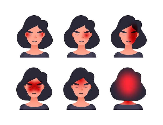 Set of headache types on different area of patient head