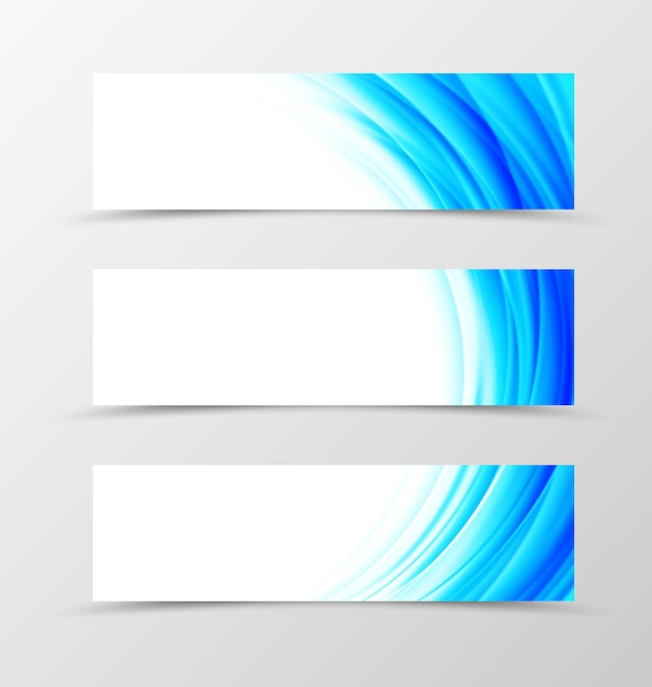 Set of header banner dynamic design with blue waves in light style
