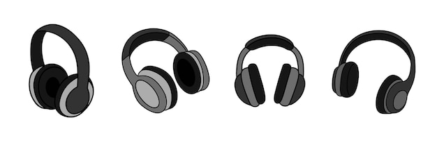 Set of headphones colored outline Hand drawn vector illustration