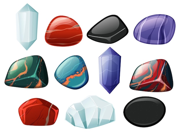 Vector set of healing crystals and stones