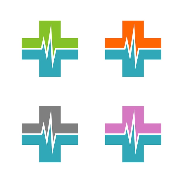 Установите health care pulse и cross logo template design vector eps 10
