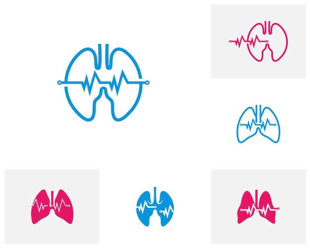건강 폐 로고 템플릿 디자인 벡터 상징 디자인 컨셉 크리에이 티브 기호 아이콘 세트