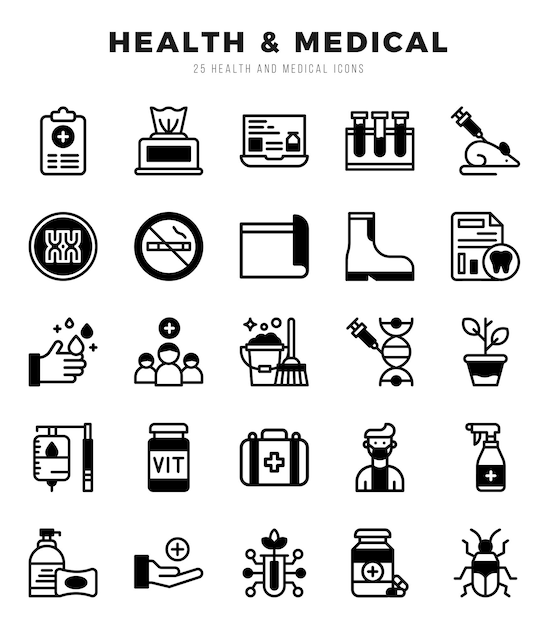 Vector set of health medical icons lineal fill icons collection