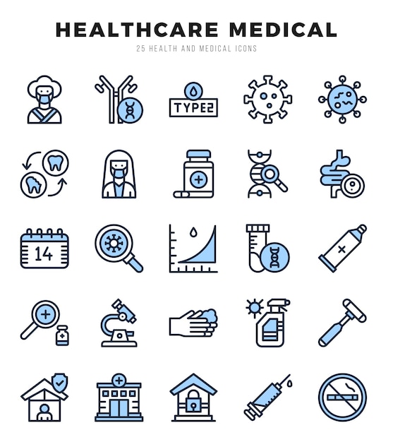 Set of HEALTHCARE MEDICAL Icons Simple Two Color art style icons pack Vector illustration