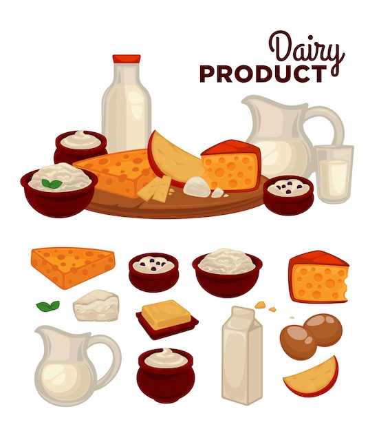 Vector set of healthy dairy products