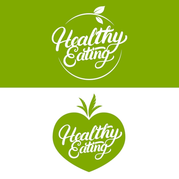 set of healthy eating hand written lettering logo, label, badge, emblem.