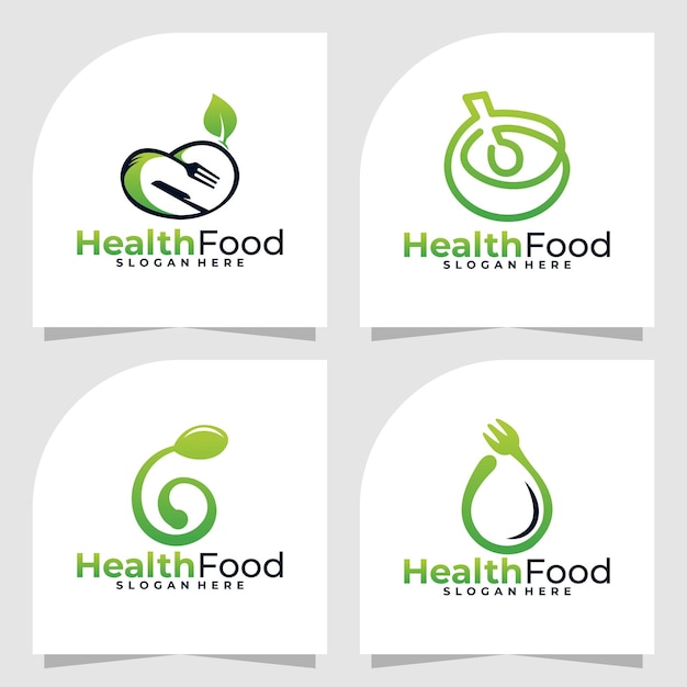 Набор шаблонов векторного дизайна логотипа здоровой пищи