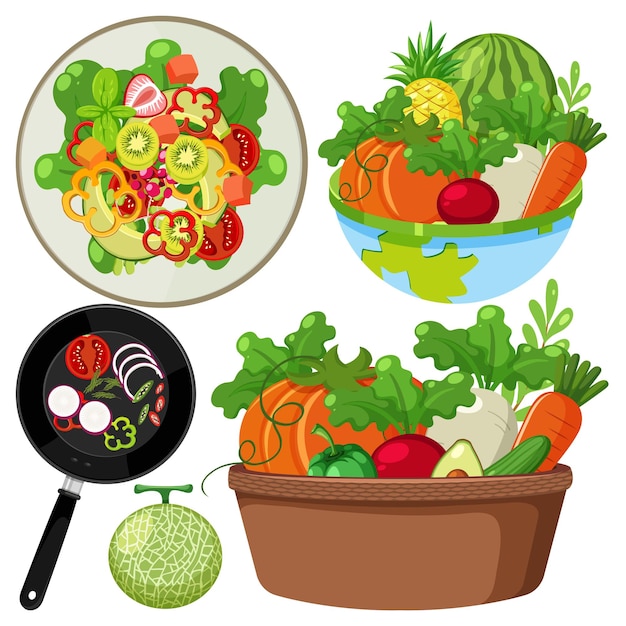 Vector set of healthy fruit and vegetable