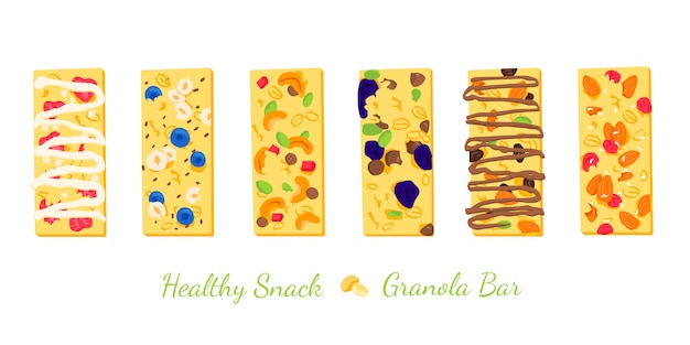 Set of healthy granola bars with cereals illustration