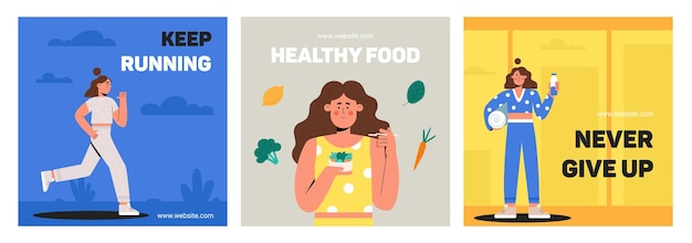 Vector set of healthy lifestyle social media post