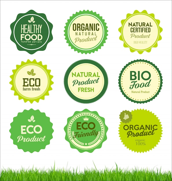 Набор значков здоровых органических фермы свежих продуктов