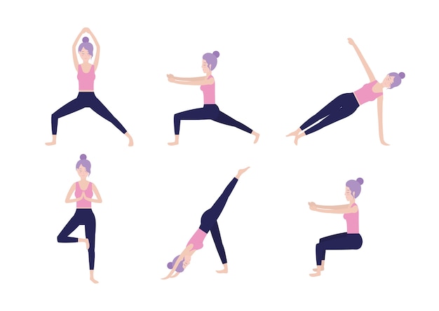 Vector set healthy woman practice posture