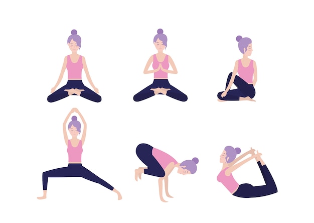 Vector set healthy woman practice yoga