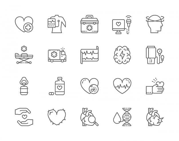  Set of Heart Attack Line Icons.  