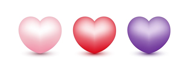 Set of heart balloons vector pink red purple symbol of love  on white background