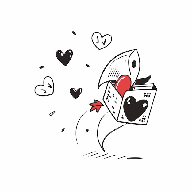심장 커플의 세트 빨간 손으로 그려진 스티커 아이콘 개념 고립 일러스트레이션