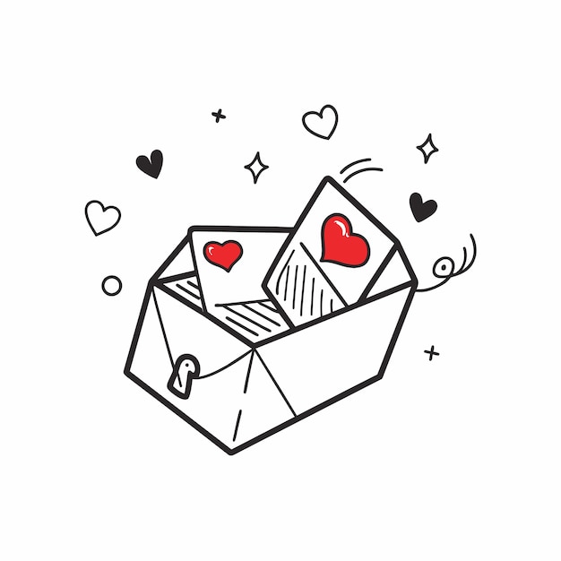 Set of heart couple red hand drawn sticker icon concept isolated illustration