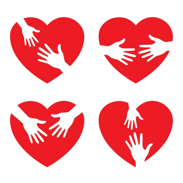 Set of heart icon with caring hands vector illustration