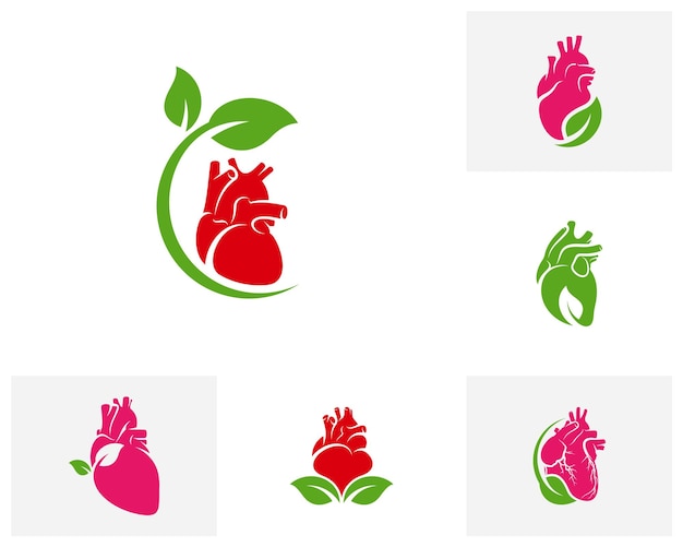 Набор векторных шаблонов логотипа Heart Leaf Creative Human Heart концепции дизайна логотипа