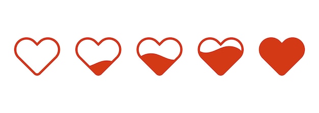 Set heart load icon in flat style