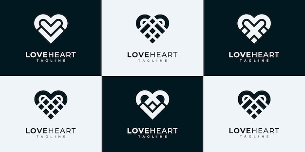 Insieme della raccolta del logo del cuore. amo i modelli di progettazione del logo