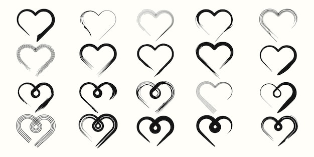 Set of heart logo with brush style vector illustration design