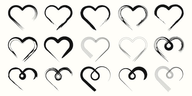 Set of heart logo with brush style vector illustration design