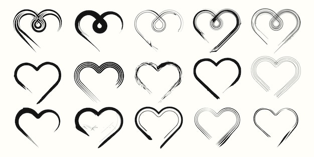 Vector set of heart logo with brush style vector illustration design