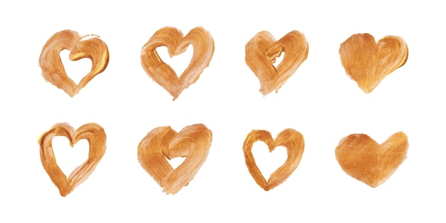 Набор золотых мазков в форме сердца в различном стиле