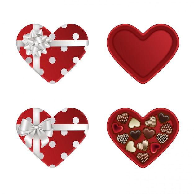 Set di scatole a forma di cuore con cioccolatini