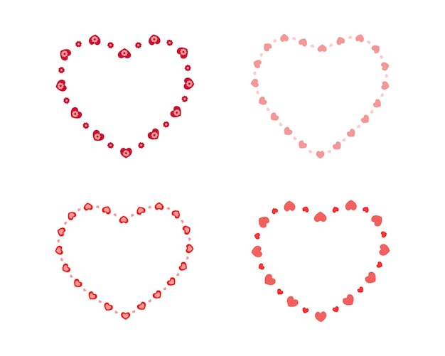 Set of heart shaped frames with hearts and flowers Collection of templates for Valentine day card