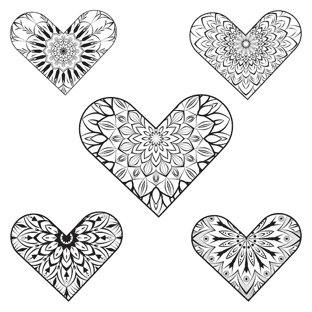 set of heart-shaped mandala