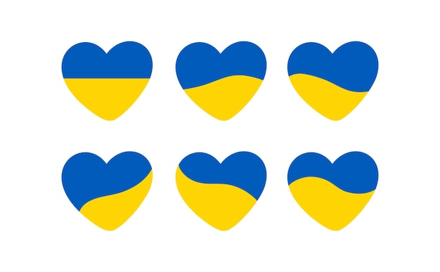 Набор форм сердца в желтом и синем цветах украинского флага Иллюстрация, символизирующая помощь Украине
