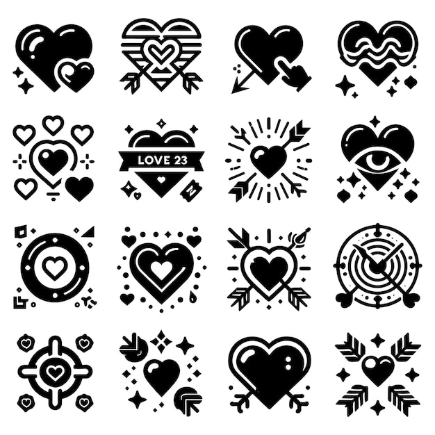 Vector set of heart vector illustration icons silhouette