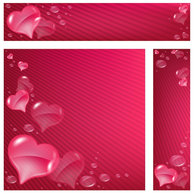 Set of heart website banners and background