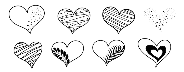 Set of hearts in doodle style