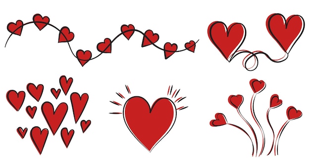 Set of hearts silhouette design vector isolated