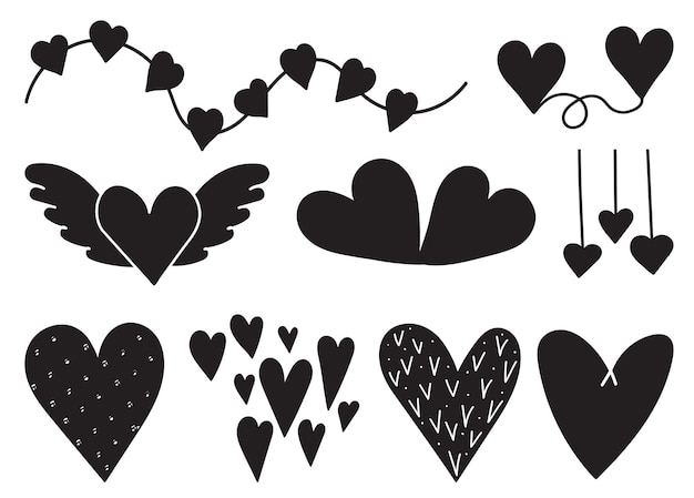 Vector set of hearts silhouette design vector