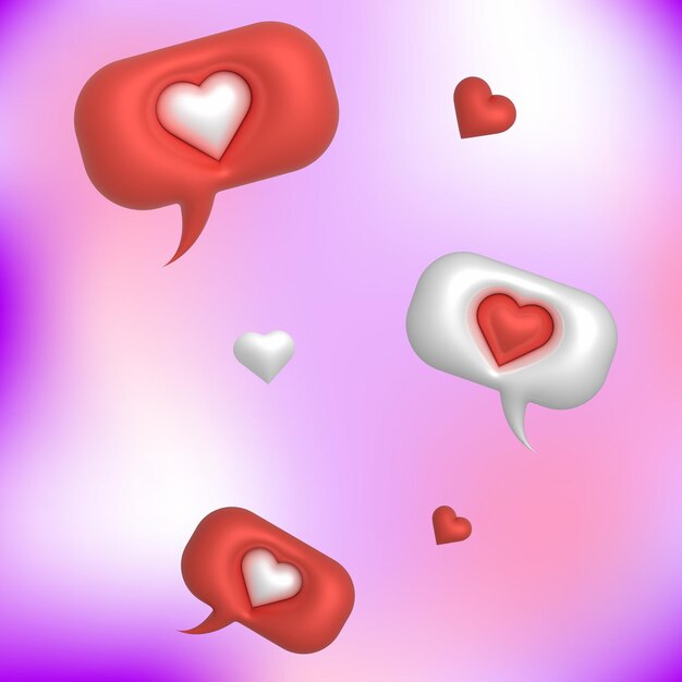 Vector set of hearts, social media massages, icons 3d