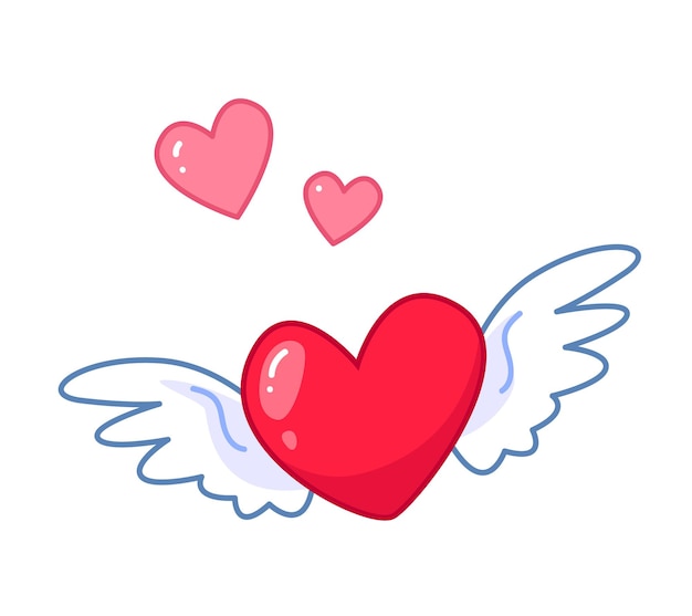 Set of hearts with angel wings. Valentine's day and all lovers, wedding decor. Vector art isolate