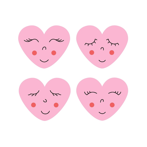 Set of hearts with cute faces