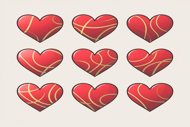 a set of hearts with a red and yellow design