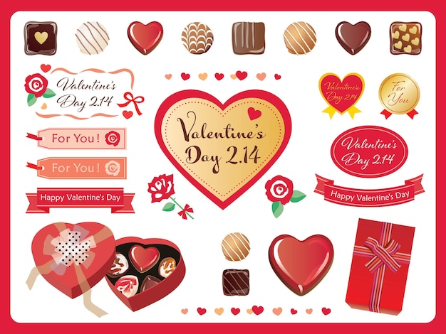 Vector set of the heartshaped valentine chocolates