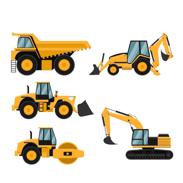 Vector set of heavy construction and mining machinery