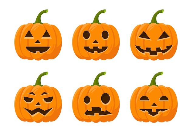 Set heldere halloween-pompoen voor herfstvakantie