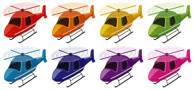 Set of helicopters in different colors