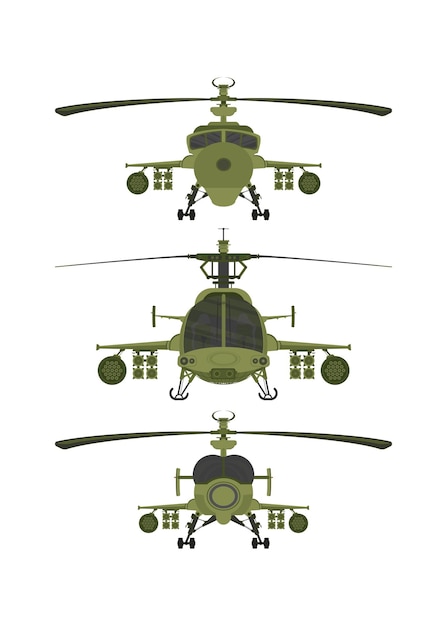Set Helikopters militaire 2D-illustratie op witte isolerende achtergrond