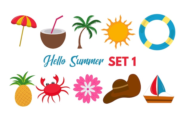 Set Hello Summer Beach Party Ejoy Holiday Season Elements