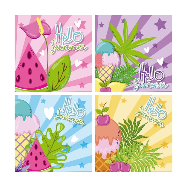 Set of hello summer cards