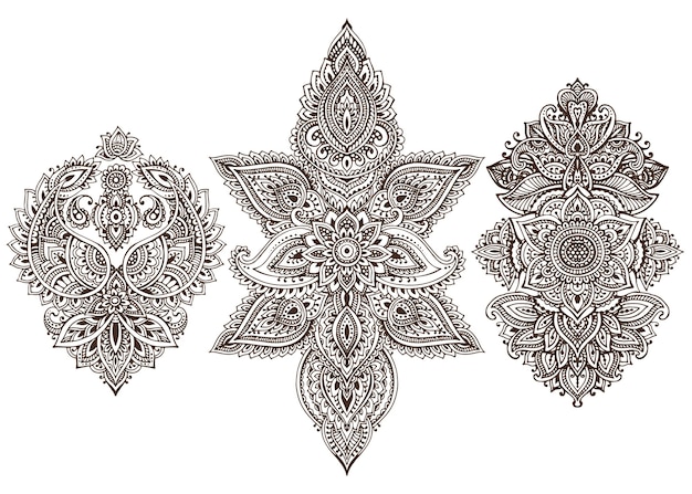 Set of henna floral elements based on traditional asian ornaments. paisley mehndi  doodles collection